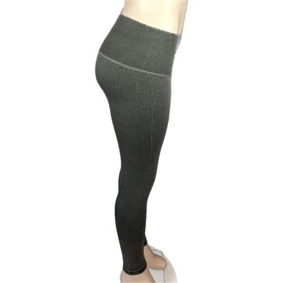 Yummie L/XL Sage Washed Look Ribbed Wide Waistband Seamless Textured Leggings - Picture 3 of 6
